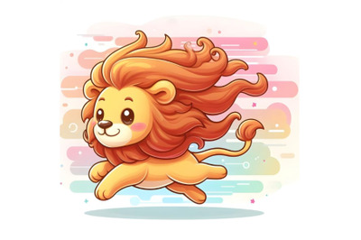 cute running lion with abstract background