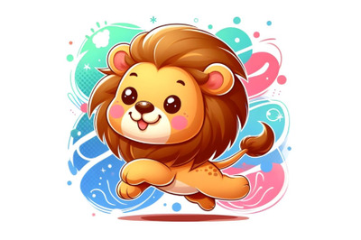 cute running lion with abstract background