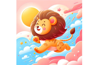 cute running lion with abstract background