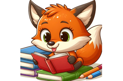 Fox cub reading a book