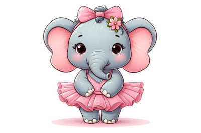 Cute little elephant girl with pink ballerina`s dress