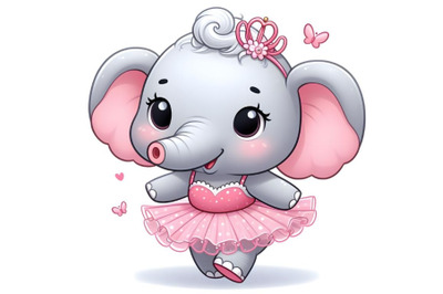 Cute little elephant girl with pink ballerina`s dress