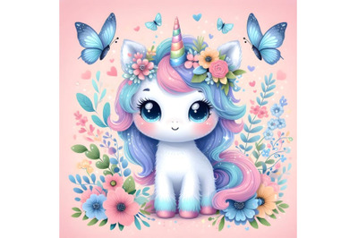 cute Unicorn with butterfly