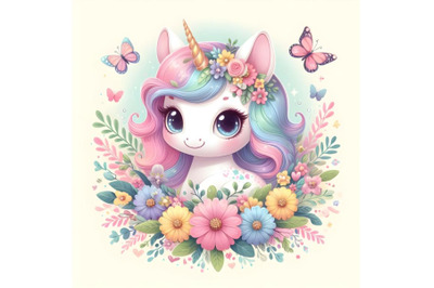 cute Unicorn with butterfly