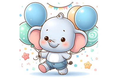 Cute elephant boy with balloons