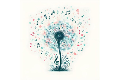 flower with flying musical notes