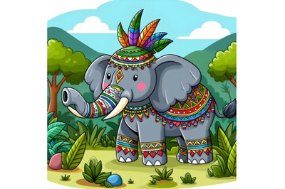 Cartoon tribal Elephant in the forest