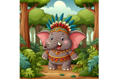 Cartoon tribal Elephant in the forest