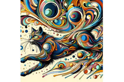 running cat with abstract colorful background