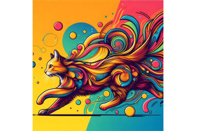 running cat with abstract colorful background