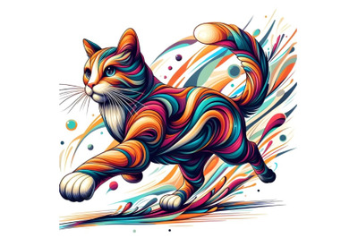 running cat with abstract colorful background