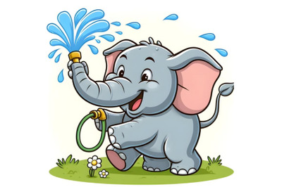 Cartoon funny elephant spraying water