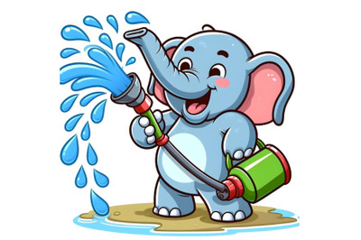 Cartoon funny elephant spraying water