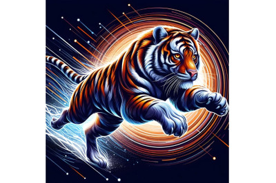 running tiger with abstract lighting background