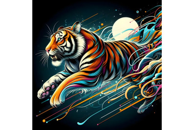 running tiger with abstract lighting background