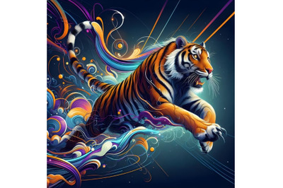 running tiger with abstract lighting background