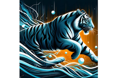 running tiger with abstract lighting background