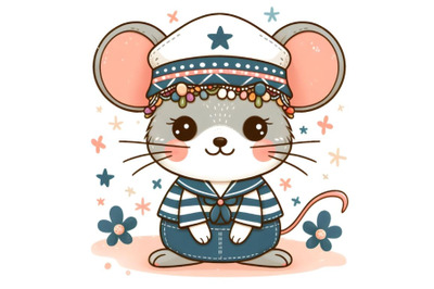 Cute cartoon Mouse in sailor costume