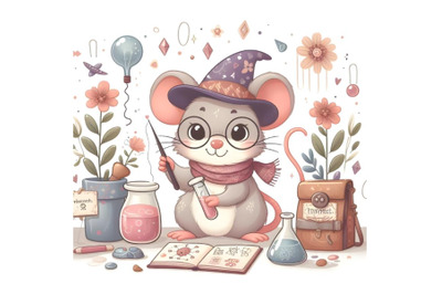 Cute cartoon mouse doing a science experiment