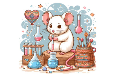 Cute cartoon mouse doing a science experiment