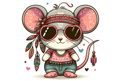 Cartoon cute teddy mouse with sunglasses