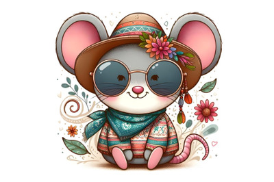 Cartoon cute teddy mouse with sunglasses