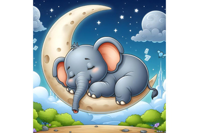 Baby Elephant Sleep on the Moon