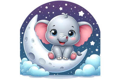 little happy elephant sits on the moon