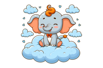 Little happy elephant on the cloud