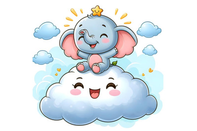 Little happy elephant on the cloud