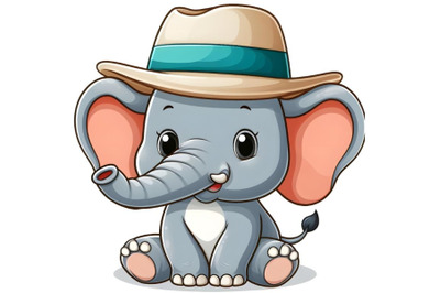 Elephant in panama hat isolated on a white background