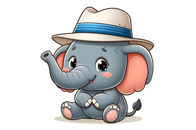 Elephant in panama hat isolated on a white background