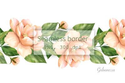 Yellow flowers garland clipart | Seamless border PNG