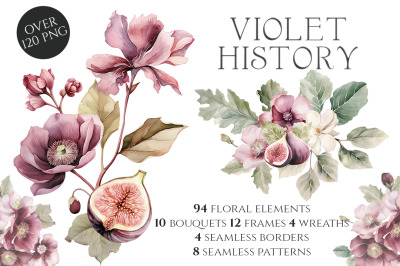 Watercolor Violet History Floral