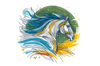 Line art brush stroke horse