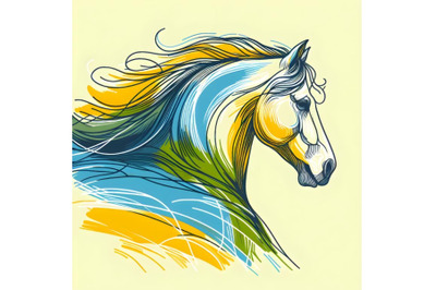 Line art brush stroke horse