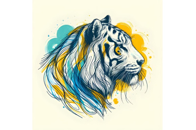 Line art brush stroke tiger