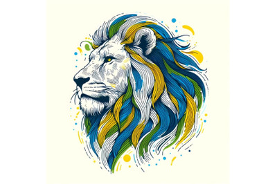 Line art brush stroke lion