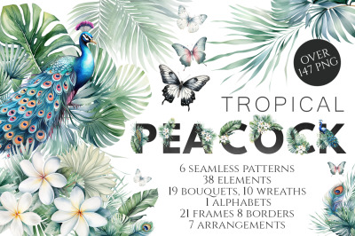 Tropical Floral and Peacocks