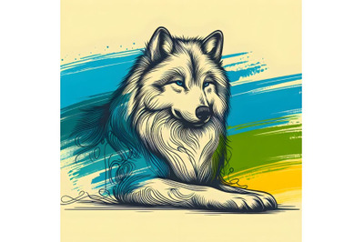 Line art brush stroke wolf