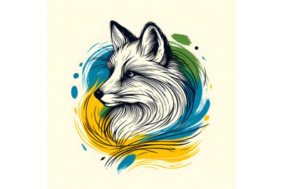 Line art brush stroke fox