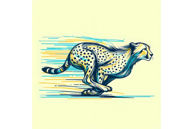 Line art brush stroke running cheetah