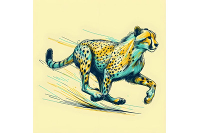 Line art brush stroke running cheetah