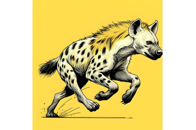 Line art brush stroke running hyena