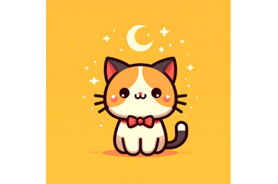 cute 2d minimal cat in yellow background