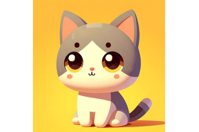 cute 2d minimal cat in yellow background