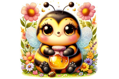 Cute honey befrog setting beside water lilye