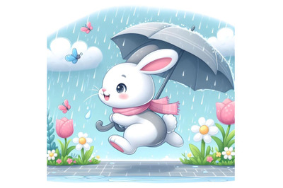 rabbit running in rainy day
