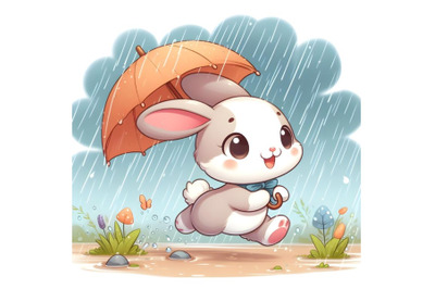 rabbit running in rainy day