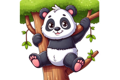 Panda is hanging on the tree